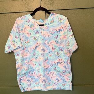 Butterfly Print Scrub Top